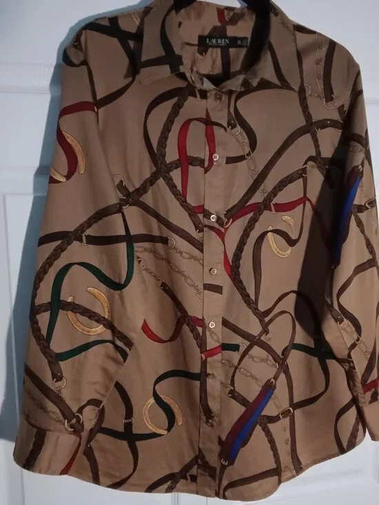 Lauren Ralph Lauren Cotton-Blend Cardigan and Cotton Satin Shirt - Picture 8 of 11